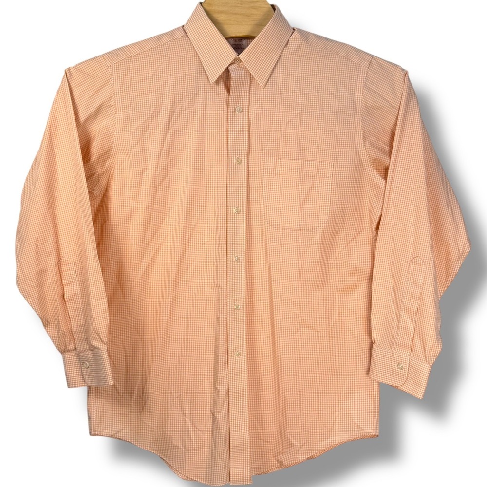 Brooks Brothers Traditional Fit Non Iron Orange Check Button Down Shirt Men 15.5 - Picture 2 of 7